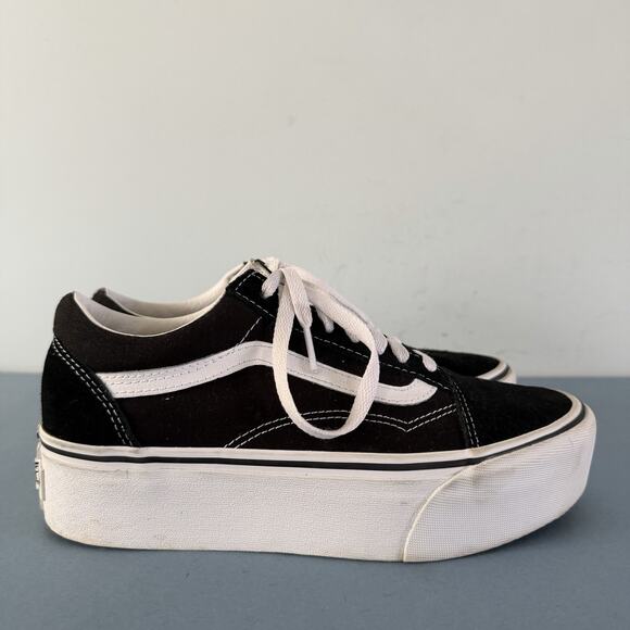 Vans Old Skool Stackform Black Suede Platform Sneaker Shoes - Picture 4 of 10